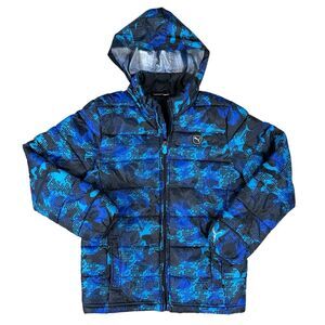 Puma Boys Large 14-16 Insulated Winter Coat Blue Digital Camo Zip Hood Warm Cell